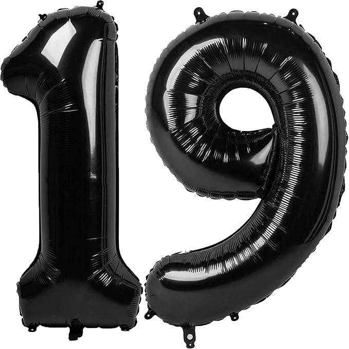 40 Inch Black Number 19 Digital Balloon,Jumbo Mylar Foil Helium Balloon for 19 Balloons for Birthday Party,Wedding Anniversary Party Decorations