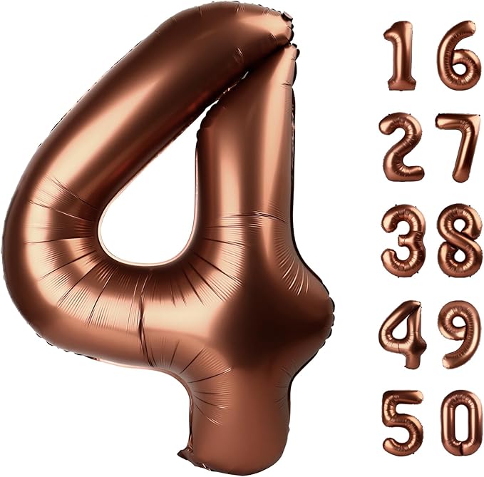 40 Inch Large Dark Brown 4 Balloon Numbers Chocolate Big Foil Number Balloons Giant Helium Happy 14th 24th Birthday Party Decorations for Man and Women, Huge Mylar Anniversary Party Supplies