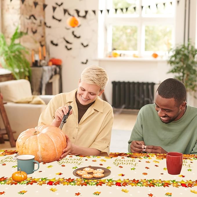 HAKOTI Fall Thanksgiving Party Decoration, 3Pack Autumn Maple Leaf Table Cover Disposable Plastic Tablecloths for Friends Giving Tablecloths