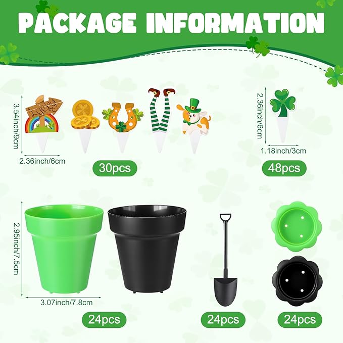 24 Sets St. Patrick's Day Cupcake Pots Kit 24 Plastic Dessert Cups with 78 Shamrock Lucky Cupcake Toppers Irish Party Decoration for Dessert Cake Ice Cream Party Activities Supplies