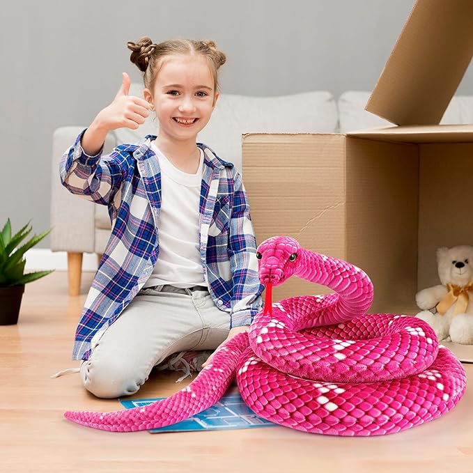 Snake Plush, Stuffed Snake Animal, 110 in Large Toy Snakes for Kids, Giant Stuffed Animals Snake, Lifelike Plush Snake for Birthday Present Party Prank Prop (Pink)