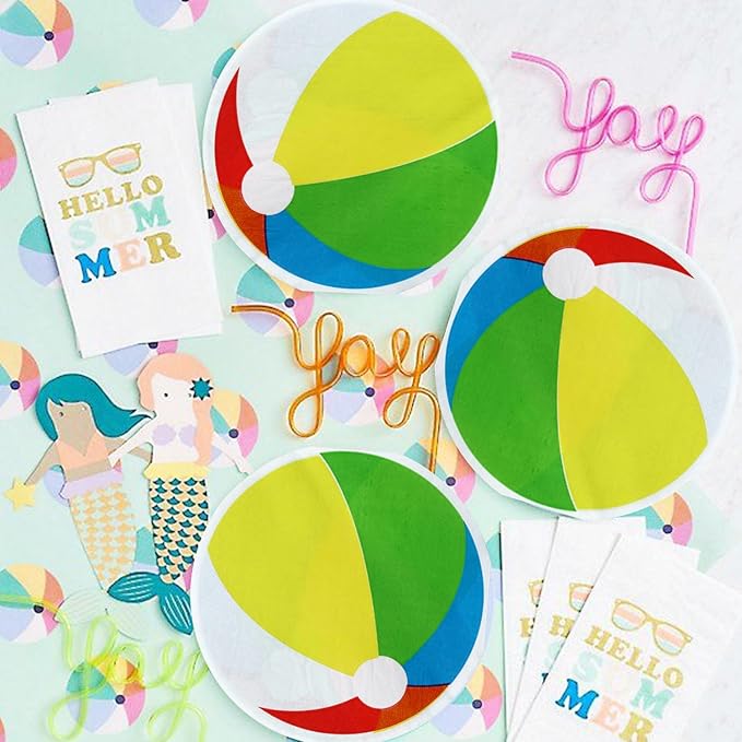 100Pcs Beach Party Napkins, Disposable Pool Napkins, Round Beach Ball Party Decorations for Kids Birthday Hawaiian Summer Pool Party Supplies, 13 x 13 Inches
