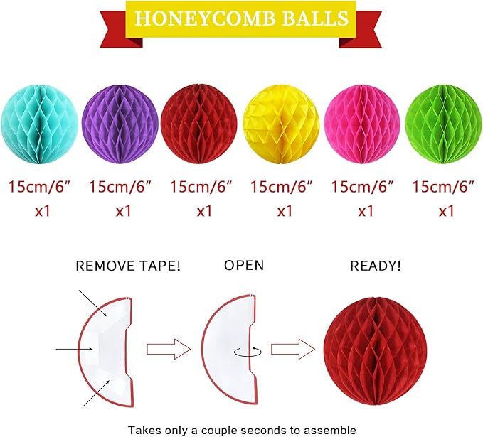 Colorful Birthday Decorations Kit - 16-Piece Set with Pre-Strung Happy Birthday Banner, Honeycomb Balls, Garland & Swirls | Rainbow Theme Party Supplies for Women Men Kids, Teens Adults