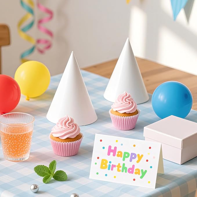 White Paper Party Hats for Kids Birthday,Decorative Bulk Cone Crafts for Adults Art DIY, Halloween Supplies（20/40/60）