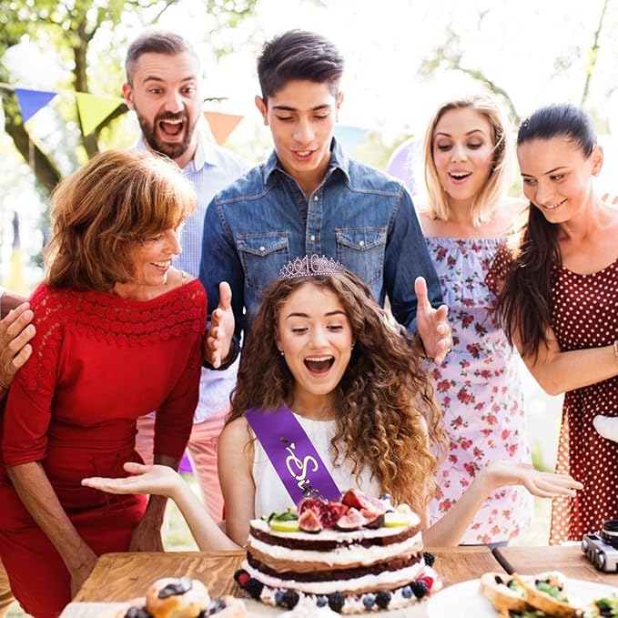 16th Birthday Party Essentials for Girls - Purple Decorations, Crown and Sash, Cake Topper for a Delightful Celebration