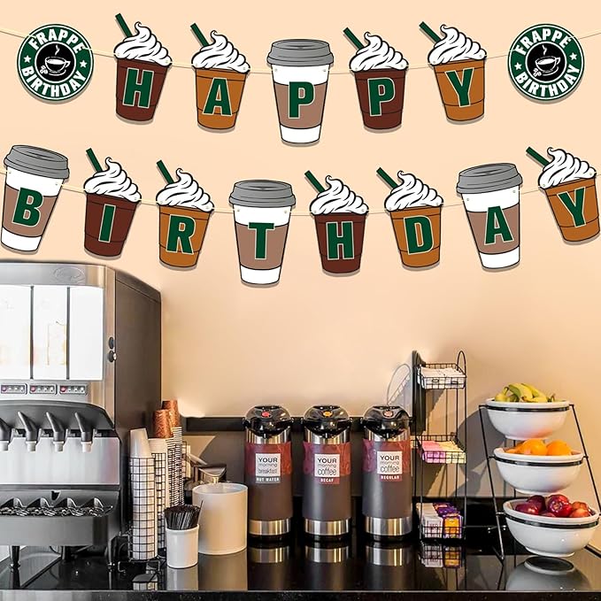 Coffee Party Decorations Frappe Happy Birthday Banner Coffee Cafe Birthday Party Supplies