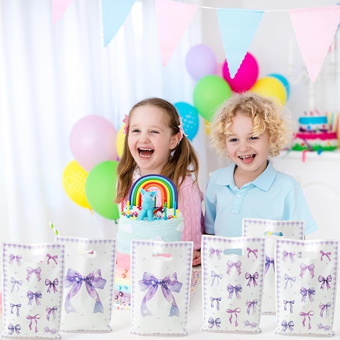 50Pcs Purple Bow Party Favor Bags - Bow Knot Goody Candy Treat Gift Bag for Kid Girl Women Purple Aesthetic Party Decorations for Birthday Wedding Bridal Shower Bachelorette Party Supplies