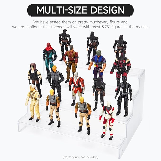 6 inch Acrylic Riser Display Shelf,Clear Action Figures Stands With PEG,4 Tier Toy Collectibles Organizer Compatible with 1/12 Scale Action Figure Toy (Fit For 3.75 inch Vintage SW/GI JOE-Clear)
