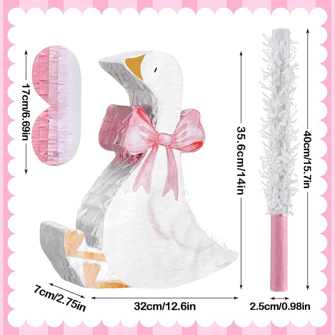 Pink Goose Piñata 3D Goose Birthday Decoration with a Blindfold and Bat for Kids Girls Boys Gift Holiday Piñata Party Baby Shower Supplies