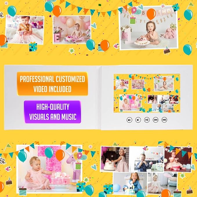 Baby Birthday Video Greeting Card – Personalized Photo Slideshow Gift – Sweet Keepsake for Young Children – 7-Inch LCD Display, 4GB Memory, Rechargeable Battery, Ready-to-Play Design