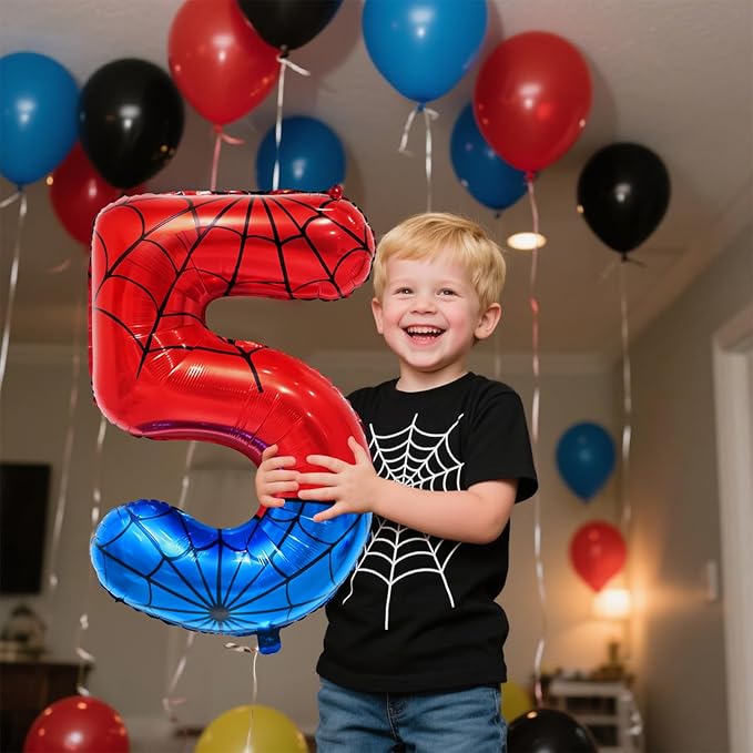 Spider Web Number 5 Balloon Birthday Decoration, Superhero Themed 40in Giant Mylar Number Party Supplies