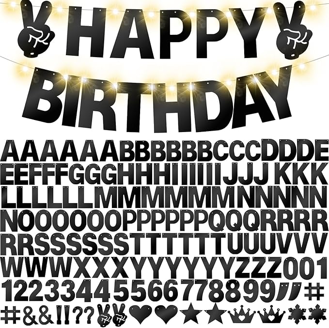 175Pcs DIY Glitter Customizable Banner Kit Happy Birthday Custom Letters Banner 30th Birthday Decorations Anniversary Personalized Banners Decor Death to My 20s Party Supplies(Shiny Black)