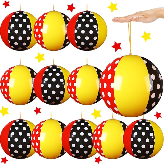 12 Pcs Red White Polka Dots Punching Balloons for Kids PVC Inflatable Punch Bouncy Balloon Heavy Duty Cartoon Party Favors Goodie Bags Stuffers Classroom Rewards Carnival Toy Prizes