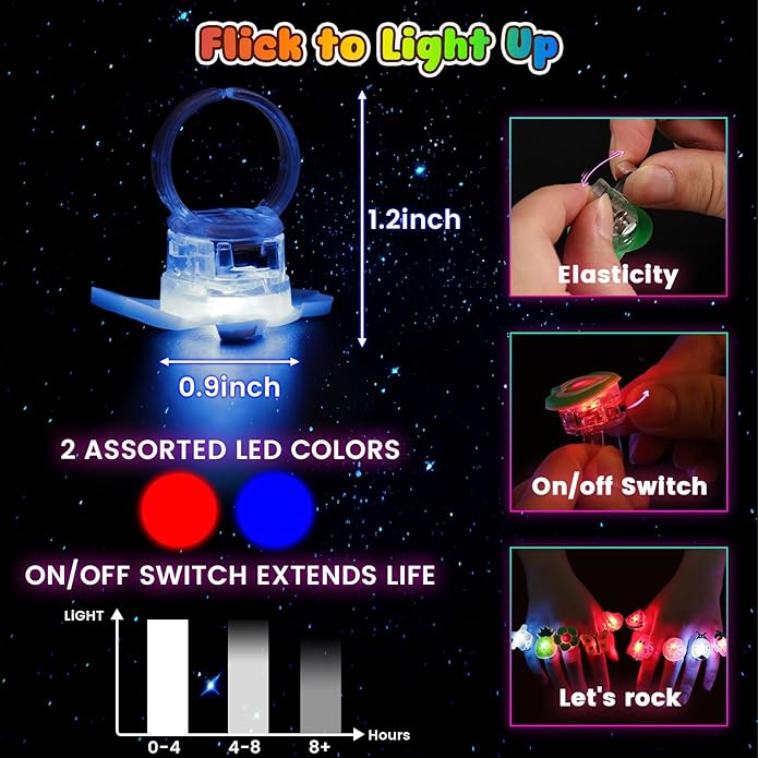 LovesTown 50PCS LED Light up Rings, Light up Toys for Kids Glow in the Dark Party Supplies Flashing for Easter Party Favors Classroom Prizes Goodie Bag Stuffers Easter Egg Fillers