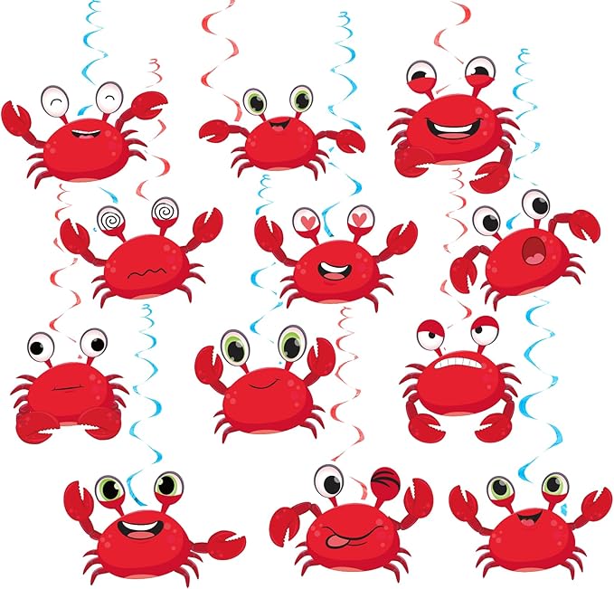 24 Pcs Crab Hanging Swirls Crab Party Decorations Crab Spirals Crab Ceiling Decorations Crab Party Supplies for Crab Birthday Party Ocean Decorations
