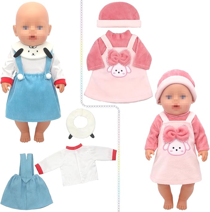 SOTOGO 5 Sets Doll Clothes Outfits Jumpsuits with Hats for 14 to 17 Inch New Born Dolls, American 18 Inch Dolls Clothes and Accessories