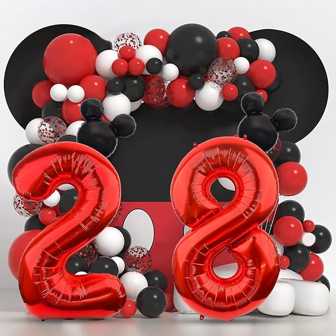 Mouse Number 8 Balloon 40 Inch Red Number 8 Balloon Mini Mouse Head Balloon for 8th Birthday Party, Black Red Large Number 8 Foil Balloon for Baby Shower Anniversary Supplies Decorations