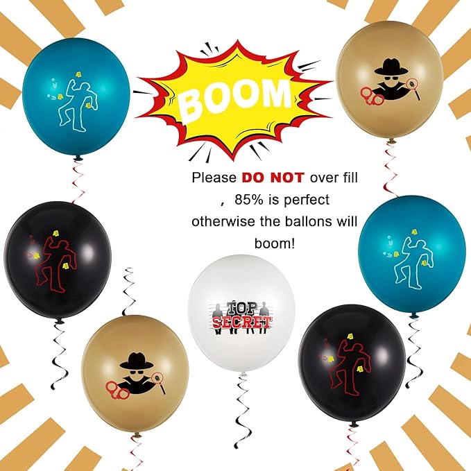 Liliful 60 Pcs Top Secret Spy Theme Balloon Detective Decoration Latex Red and Black Balloons Agent Spy Party Decorations Detective Themed Birthday Party Supplies (Vibrant)