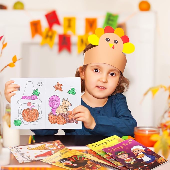 BenLouis 24 Pcs Fall Mini Coloring Books Kids Autumn Harvest Party Favors Small Activity Books Bulk for Kids Thanksgiving Birthday Goodie Bags Stuffers Return Gifts Classroom Travel