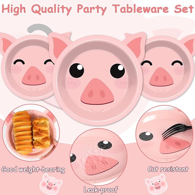 50 Count Pig Paper Plates Pig Shaped Disposable Plates Baby Shower Party Plates Pink Theme Party Dinnerware Farm House Barnyard Plates for Gender Reveal Boy Girl Baby Shower Birthday Party Decorations