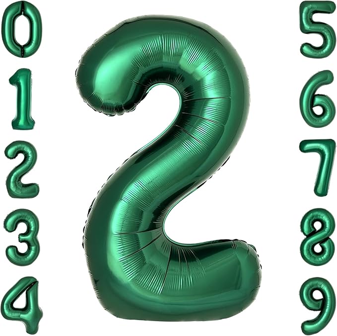 Dark Green Number 2 Balloons Large Emerald Green Number Balloons 40 Inch Jungle Safari Birthday Party Supplies Graduation Decorations Forest Green 2 Balloon