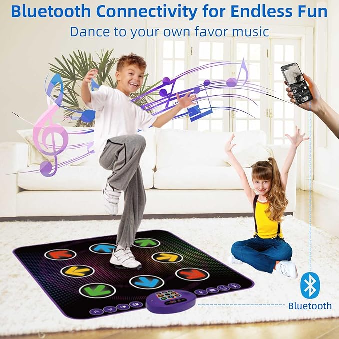 SUNLIN Light Up Dance Mat for Boys Girls Ages 3 4 5 6 7 8, Fun Toy Gift w/ 9 Light Up Keys & Bluetooth, Interactive Music Pad w/ 4 Game Modes & Adjustable Volume, Birthday Gift for Kids 3-12
