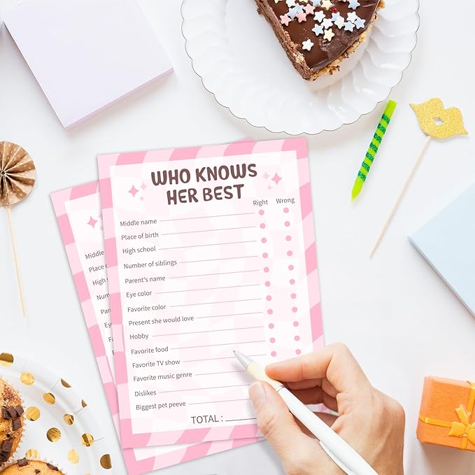 Birthday Party Games - Who Knows Her Best, Who Know The Birthday Best, Party Games for Women, Set of 20 Cards, Age 15+ - FS266