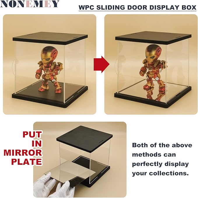 NONEMEY Clear Acrylic Display Case with Remote Control Light for Collectibles, Dustproof Model Showcase Organizer Box, Display Case for Collectibles (13.8x10x6inch,35x25x15cm)