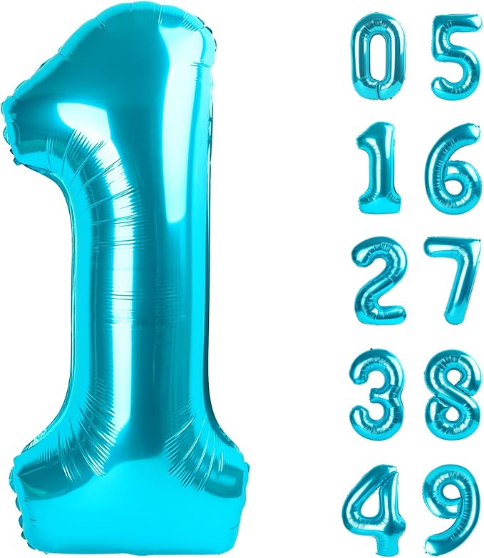 Blue Number 1 Balloon 40 inch, Number 1 Birthday Balloon for Boy Girl, Blue Foil One Balloon for 1st 10 11 12 16 18 Birthday Party, Anniversary Celebration Number Balloons Decorations