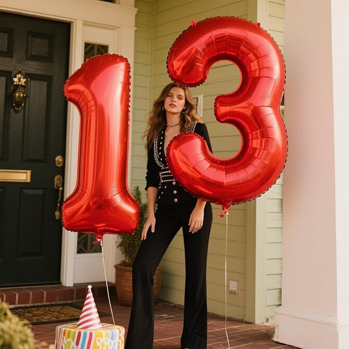 40 Inch Red Number 13 Digital Balloon,Jumbo Mylar Foil Helium Balloon for 13 Balloons for Birthday Party,Wedding Anniversary Party Decorations