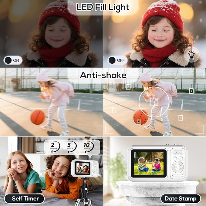 Digital Camera for Kids, 48MP FHD 1080P Point and Shoot Digital Cameras with 16X Zoom Anti-Shake, Compact Portable Cameras for Photography, for Boys Girls Teens Beginners