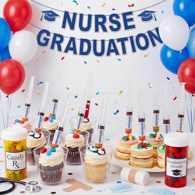40 Pcs Nursing Graduation Party Supplies, 20 Pcs Plastic Syringes for Drinks, 20 Sticky Labels, Class of 2026 Graduation Decoration Nurse Party Supplies Bsn Rn Lpn Gift (10 ml)