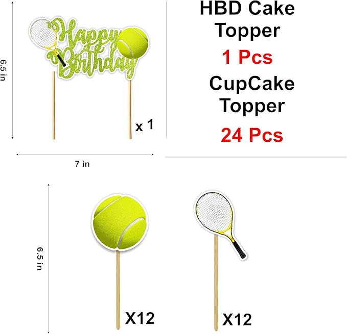 Tennis Theme Birthday Party Supplies - Decoration Set for Sports Celebration, Tennis Party Décor Kit with Banner, Cake Topper, Cupcake Toppers and Table Decorations for Home and Event Setup