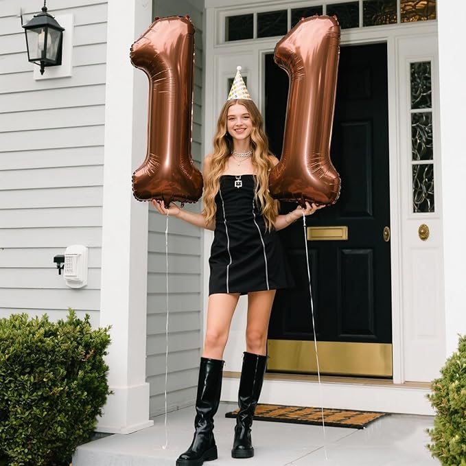 40 Inch Dark Brown Balloon Number 11,Chocolate Jumbo Mylar Foil Helium Balloon for 11th Digital Balloons for Birthday Party,Wedding Anniversary Party Decorations