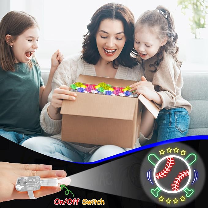 36Pcs Baseball LED Finger Lights Sport Party Favors Glow in the Dark Light Up Finger Lights Themed Toys Bulk for Birthday Party Goodie Bag Stuffer Birthday Gifts Classroom Prize