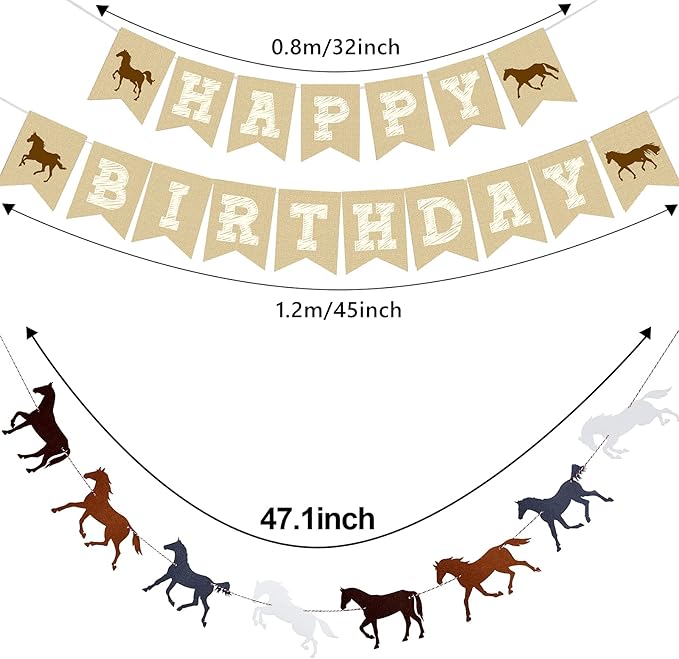 Tatuo 3 Pcs Horse Birthday Banner Party Decorations Derby Racing Horse Banner Paper Bunting Garland Farm Theme Decor for Present Birthday Wedding Party Supplies, Pre Assembled Hanging Decoration