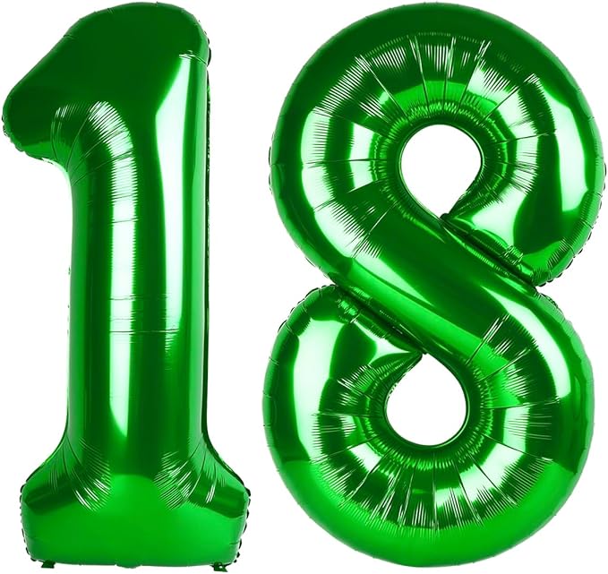 Green Foil Number 18 Balloon 40 Inch, Helium Mylar Eight Number 18 Birthday Balloons, 18th Green Women Men Wedding Anniversary, Graduations Party Supplies
