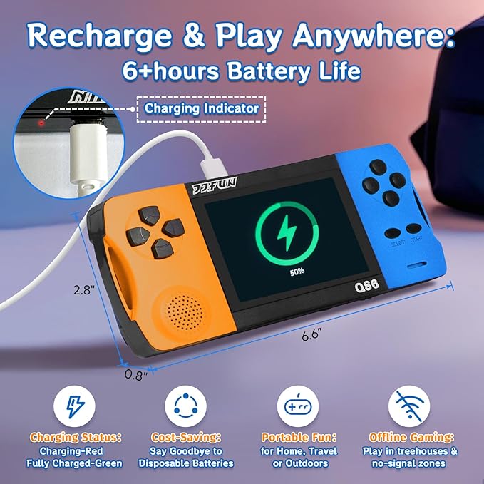 16 Bit Handheld Games for Kids with 3.5" IPS Large Screen Built-in 216 Retro Video Games Portable Gaming Player with Rechargeable Battery Mini Arcade Electronic Toy Gifts for Boys Girls (Blue+Orange)