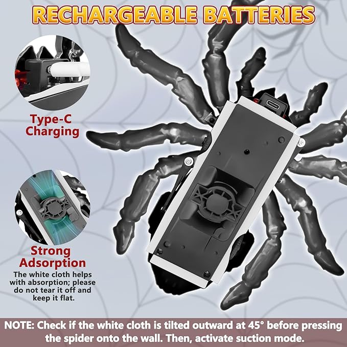 Wall Climbing Spider, Rechargeable Remote Control Spider Kids Toys, Floor/Wall Crawling Robot Spider Toy, Wall Crawler Spider Prank Toys Birthday Gifts for Boys Girls Ages 3-5 5-7 8-13, Black