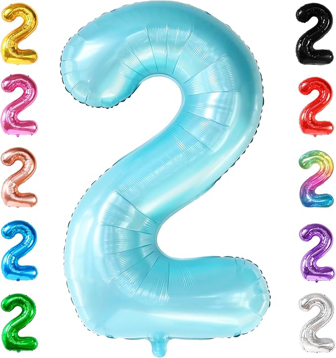 KatchOn Giant Light Blue Number 2 Balloon - 40 Inch | Light Blue 2 Balloon Number | Two Cool Birthday Party Decorations Boy | Light Blue 2nd Birthday Decorations for Boys