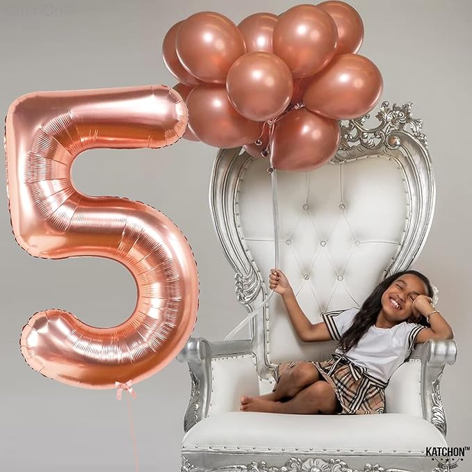 KatchOn, Giant, Rose Gold Number 5 Balloon - 40 Inch | Five Balloon | Rose Gold 5 balloon, Rose Gold 5th Birthday Decorations for Girls | Rose Gold 5 Birthday balloons for Girl