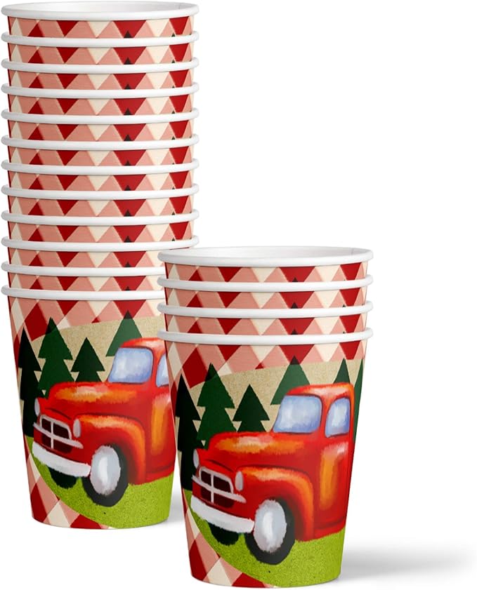 Red Vintage Pickup Truck Birthday Party Supplies Set Plates Napkins Cups Tableware Kit for 16