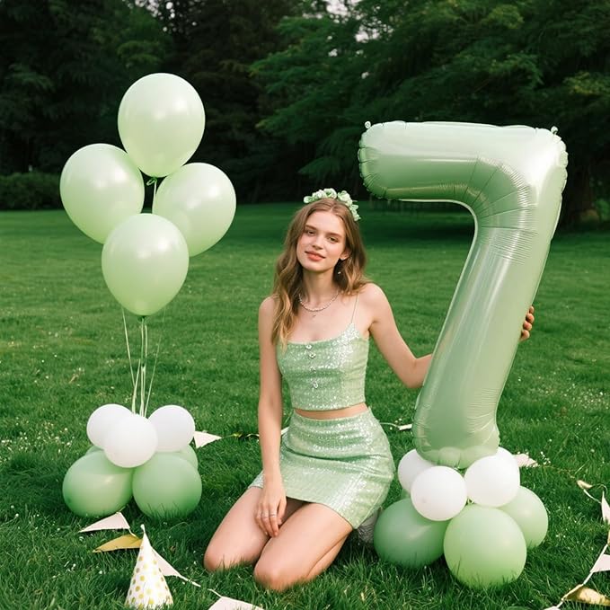 40 Inch Olive Green Balloon Number 7 First Birthday Jumbo Mylar Foil Helium Balloon for 17 27 37 Birthday Digital for 70th Party Wedding Anniversary Party Decorations