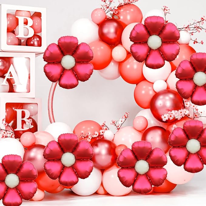 ZHENGYE Daisy Balloons 10 Pieces Flower Balloons Foil Mylar Balloon Decoration Flower Theme Party Daisy Theme Party Baby Shower Wedding Birthday Party Decorations Supplies(Red)