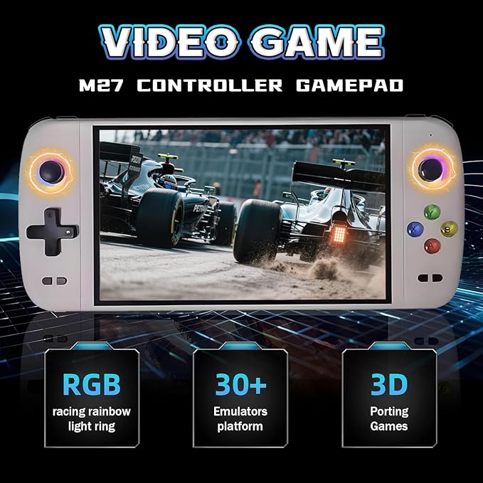 New M27 Retro Handheld Game Console,7-inch IPS Screen Portable Android Gaming Handheld,Built-in 128G with 30000 Games,Linux System,Portable Pocket Mini Arcade (Gray,128g)
