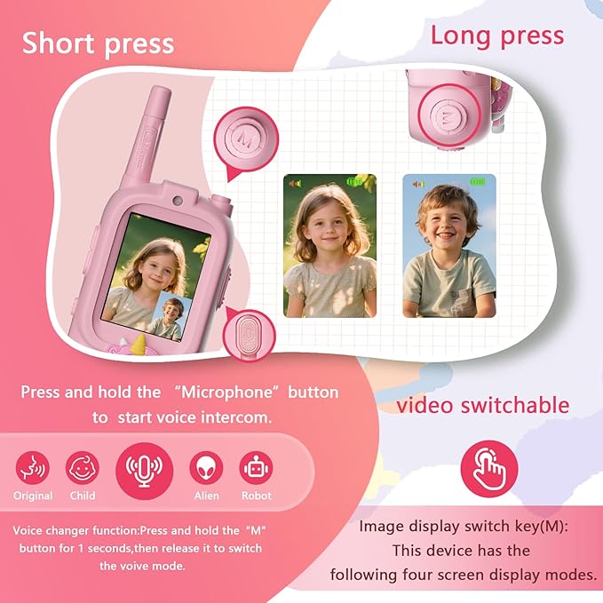 Video Walkie Talkies for Kids, Kids Walkie Talkies with Screen & Voice Changer,1000 Feet Range, 2 Pack Rechargeable Walkies Talkies for Indoor Outdoor Games, Camping, Hiking for Boys Girls