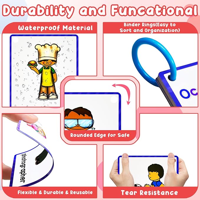 Learning Flashcards Occupations, 28 Different Occupations Educational Cards, Social Learning Card for Kids