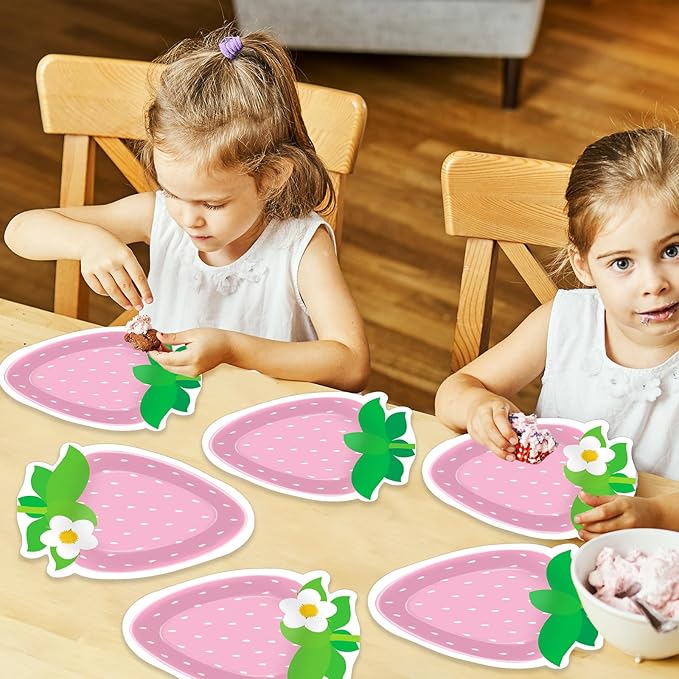 50 Count Strawberry Party Paper Plates Pink Strawberry Theme Shortcake Dessert Cake Disposable Plates for Party Birthday Parties Weddings Baby Showers Decorations Supplies