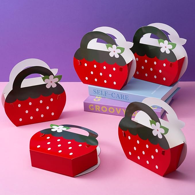 WHALEISLAND Strawberry Party Favor Sweet Berry gift bag Stickers Stampers Keychain Paper Straws Gift Rewards for Kids Girls Birthday Supplies