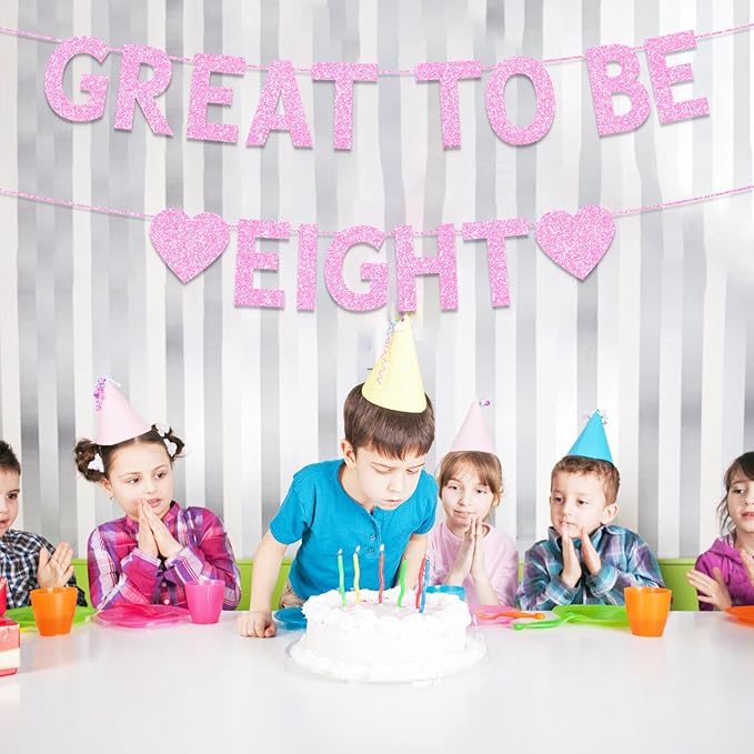 8th Birthday Party Decorations for Girls, Pink Glitter Great to Be Eight Banner, Girls 8 Years Old Birthday Party Decorations Supplies